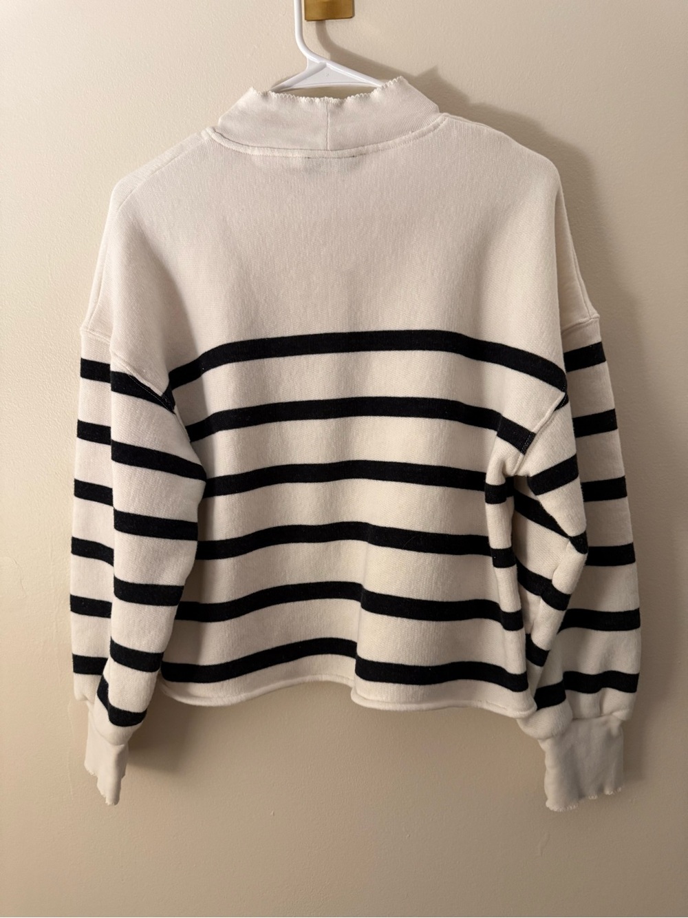 J. Crew Heritage Terry mockneck sweatshirt White and Black Striped - Picture 4 of 7